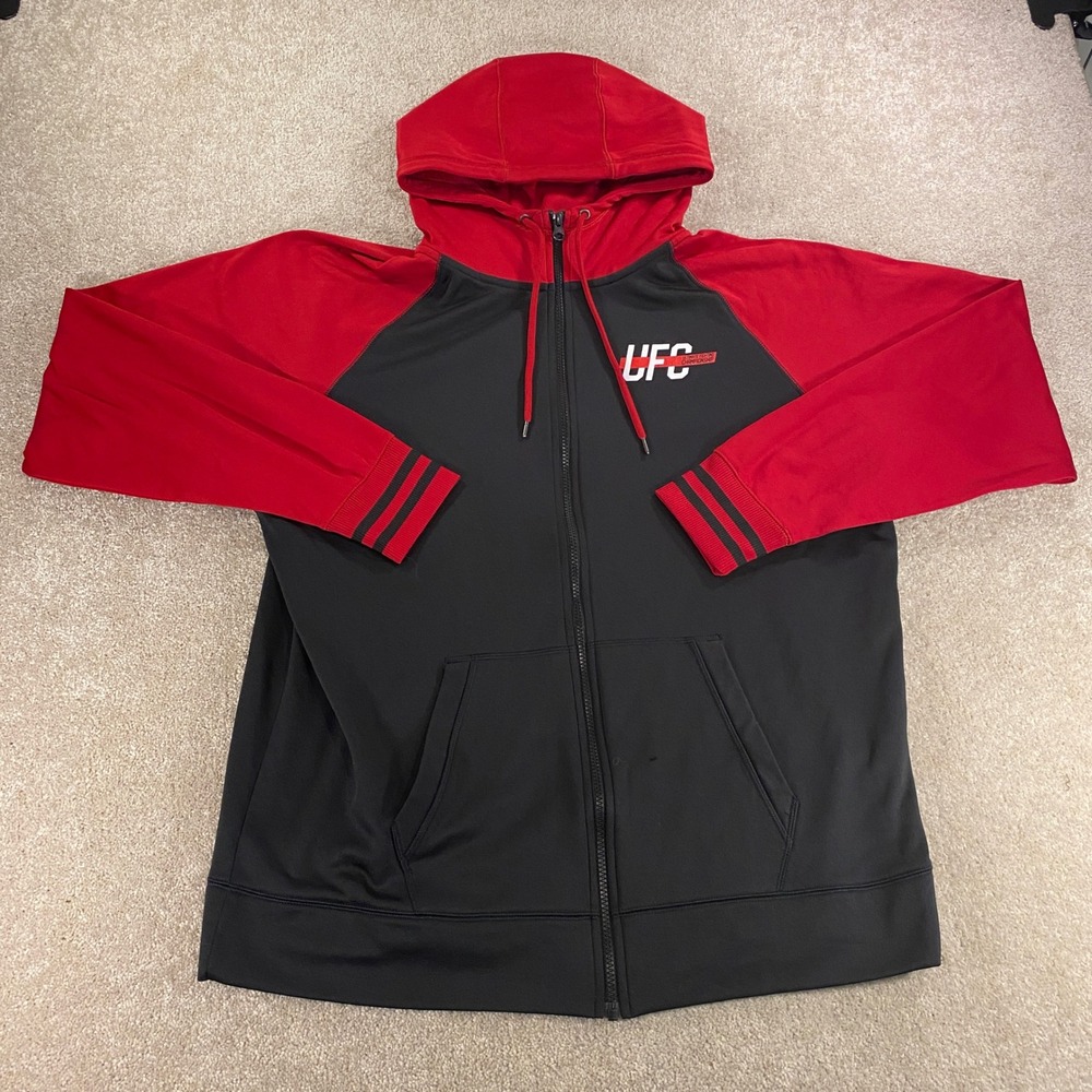 UFC Full Zip‎ Hoodie Mens XL Black Red Raglan Ultimate Fighting Championship MMA